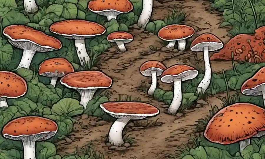 Ilustraciones de hongos y zygotes formando en el suelo.