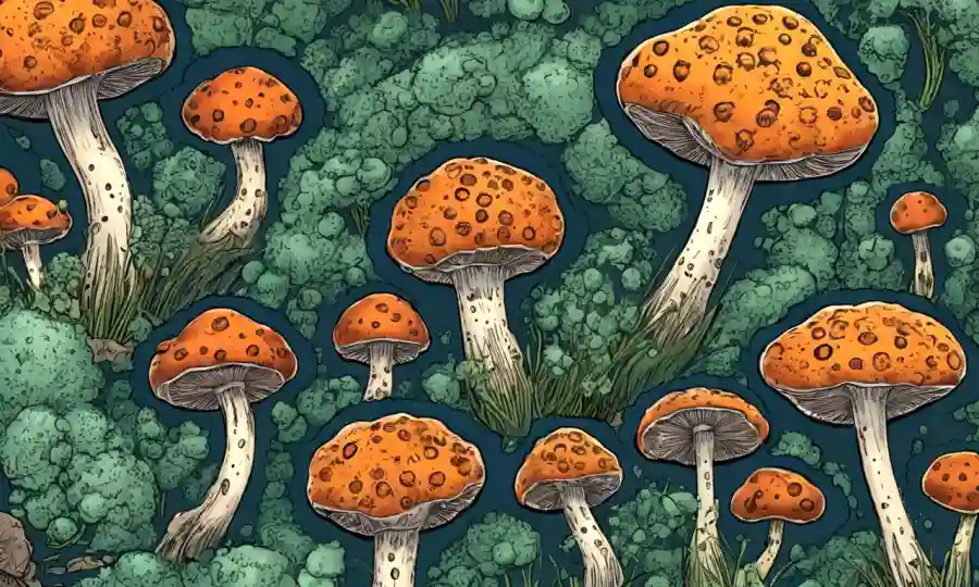 Imagen microscópica de esporas fúngicas con elementos de factor limitante que los rodean.