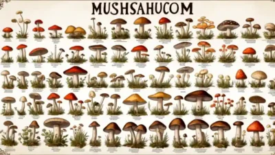 Un gráfico que muestra diferentes hongos con sus propiedades medicinales naturales enumeradas a continuación cada uno.
