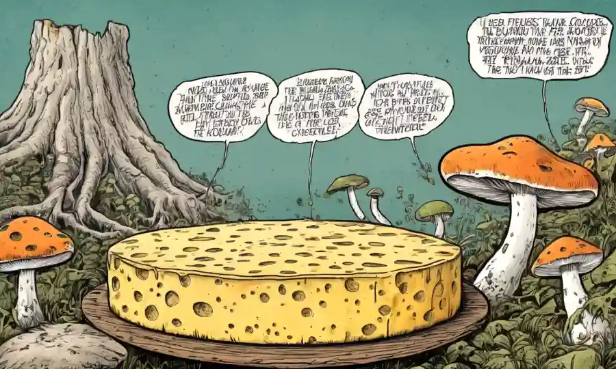 Fungi creciendo en queso, con texto supera su importancia en el proceso.
