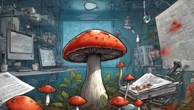 Un hongo creciendo en medio de formas borrosas para representar la inflamación