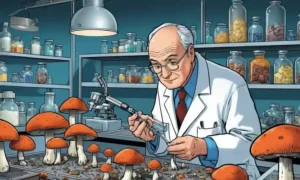 Científico examinando hongos en un laboratorio