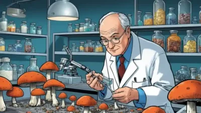 Científico examinando hongos en un laboratorio