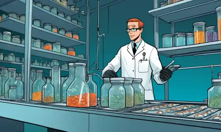 Un científico de laboratorio siguiendo protocolos de almacenamiento adecuados para esporas bajo guías de laboratorio.