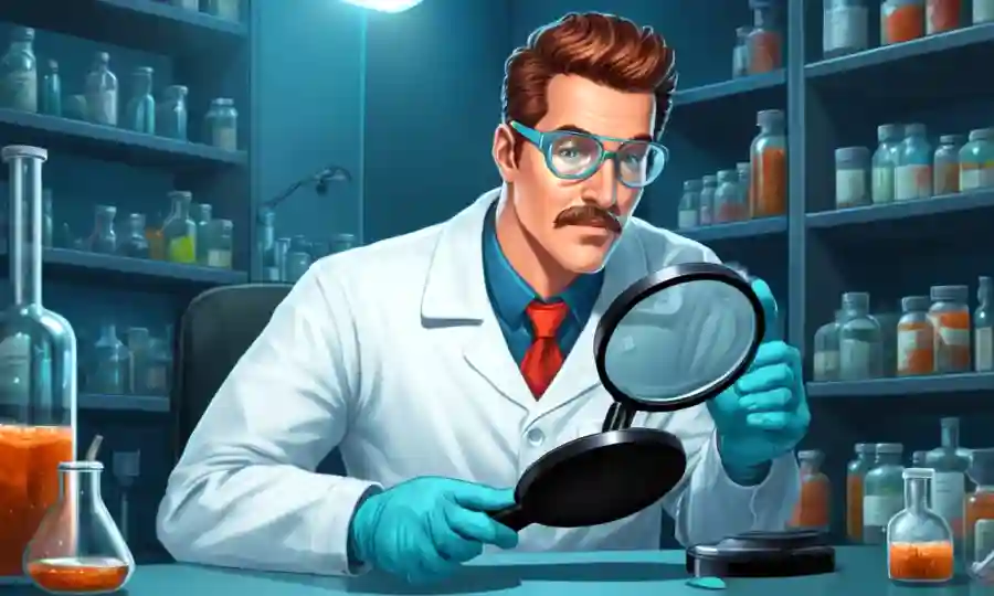Microbiólogo que estudia especímenes de hongos bajo lupa en laboratorio.