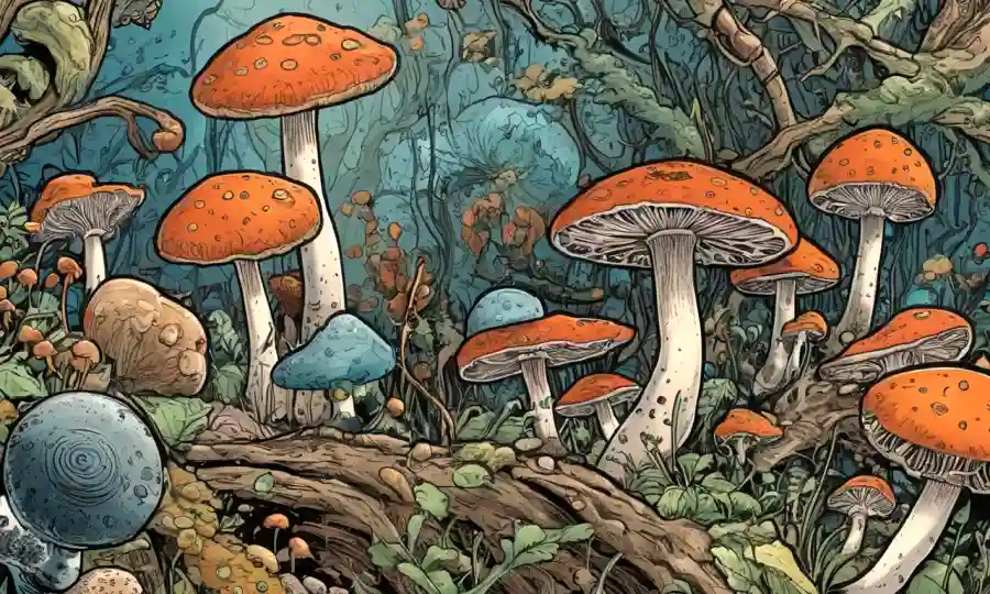 Imagen magnificada de hongos y sus esporas.