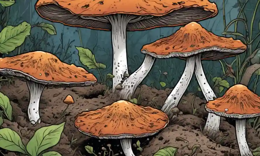 Una imagen de cerca de hongos descomponiendo materia orgánica