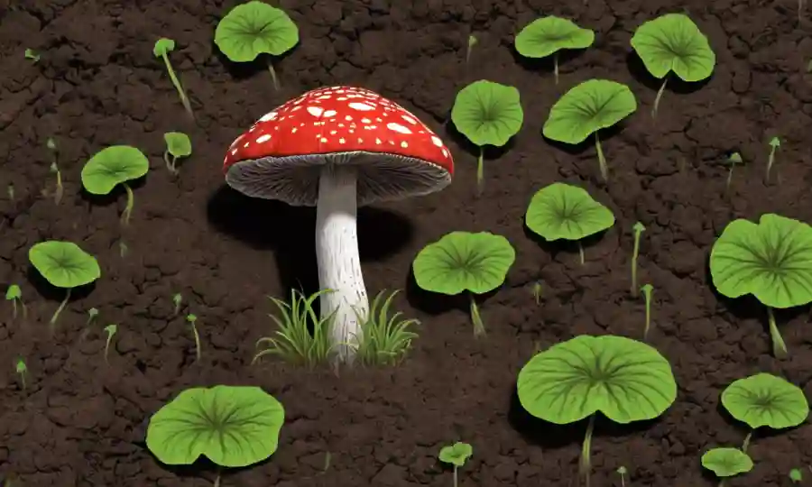 Se destacó un cultivo de hongos en medio del suelo con moléculas ricas en nutrientes.