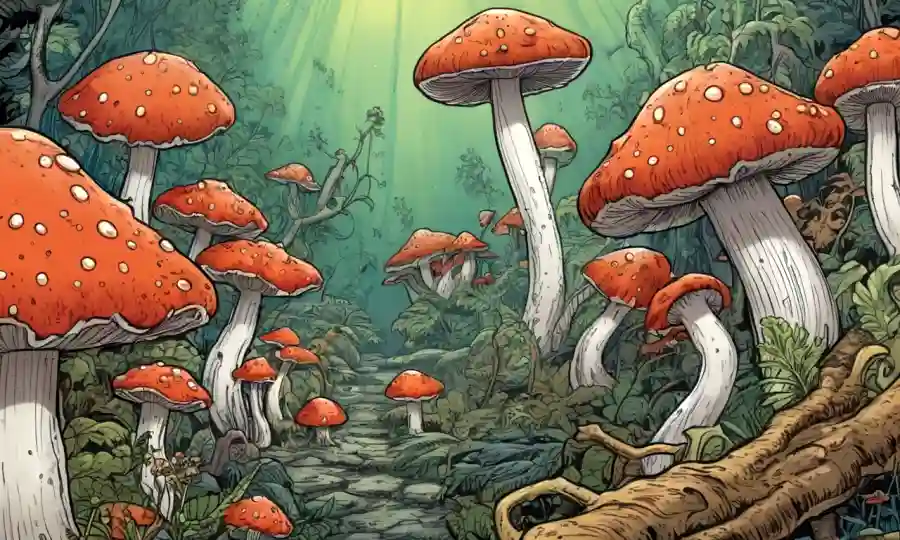 Un hongo (fungus) rodeado de bacterias beneficiosas en relación simbiótica.