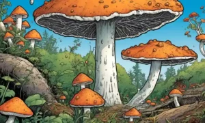 Imagen mostrando hongos rompiendo la materia orgánica en nutrientes.