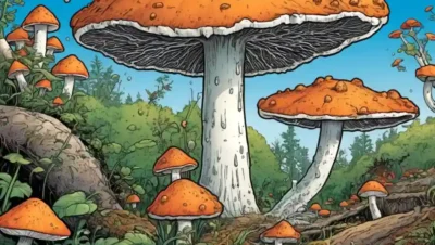 Imagen mostrando hongos rompiendo la materia orgánica en nutrientes.