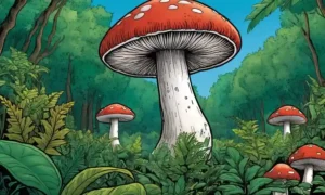 Un hongo rodeado de vegetación exuberante