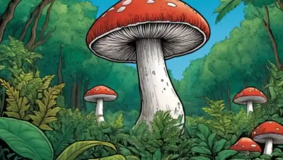 Un hongo rodeado de vegetación exuberante
