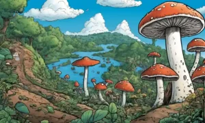 Fungi creciendo en medio de escenas naturales