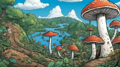 Fungi creciendo en medio de escenas naturales