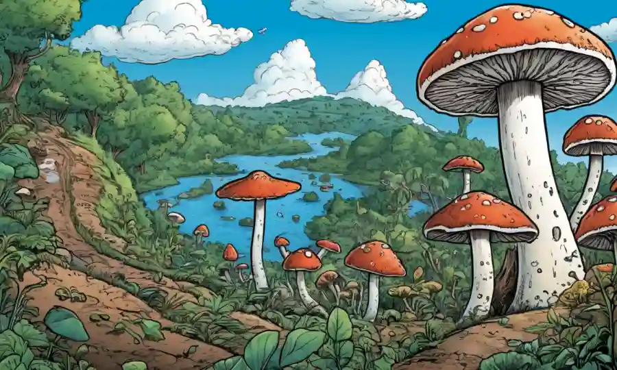 Fungi creciendo en medio de escenas naturales