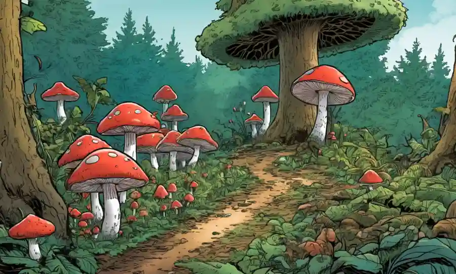 Los hongos creciendo en medio de árboles forestales, destacando su papel en los procesos de conservación ecológica.