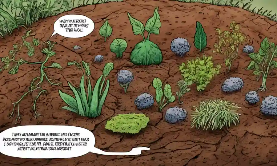 Imagen microscópica de microorganismos beneficiosos en suelo o plantas con texto sobre sus beneficios para la salud.