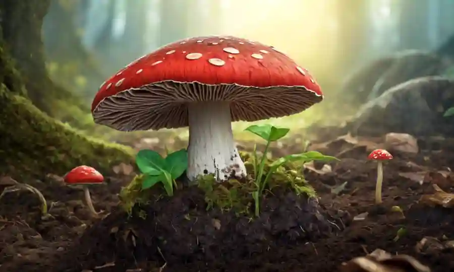 Un hongo brotando desde la Tierra, simbolizando la conexión entre la naturaleza y la cultura humana.
