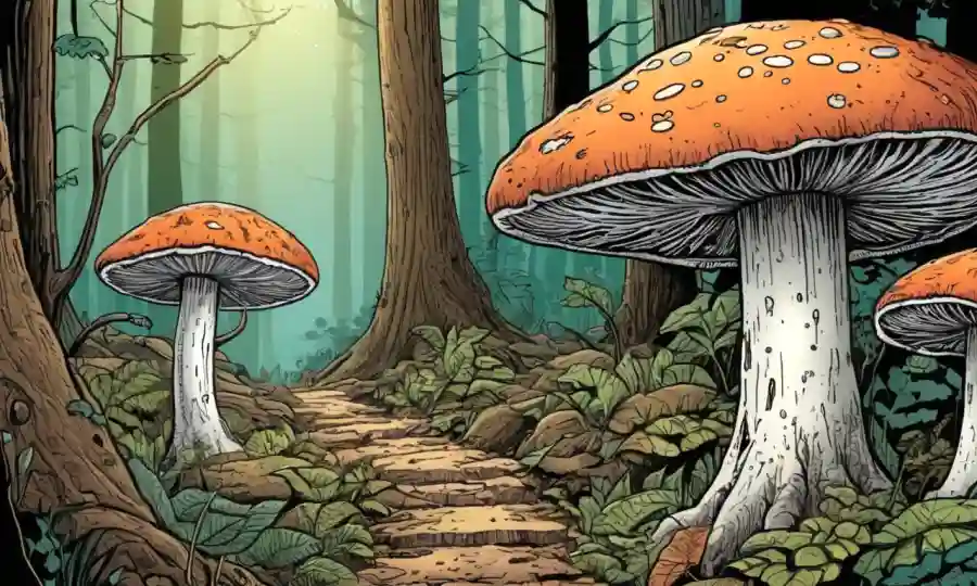 Fungi creciendo en un bosque, destacando su papel en la restauración ecológica.