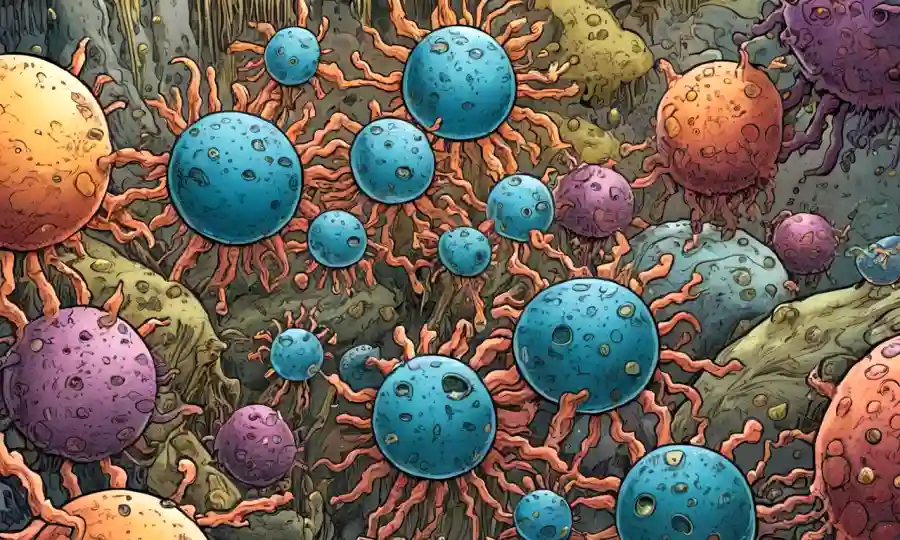 Los organismos microbianos se multiplican entre la materia descompuesta.