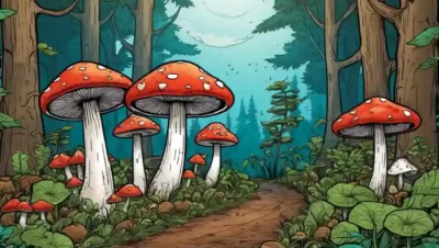 Setas creciendo en un bosque