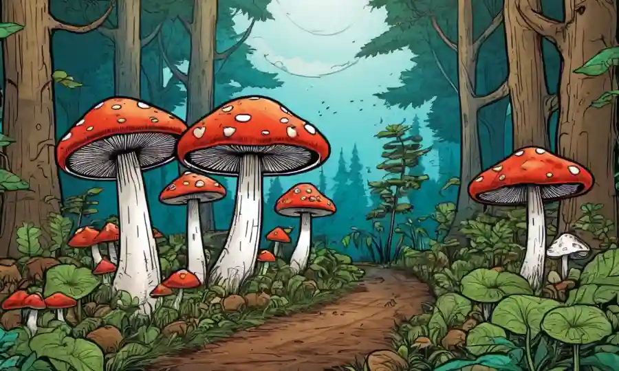 Setas creciendo en un bosque