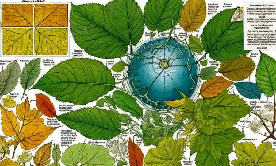 Una ilustración que representa elementos morfológicos, como hojas o estructuras, categorizados y etiquetados en un diagrama científico.