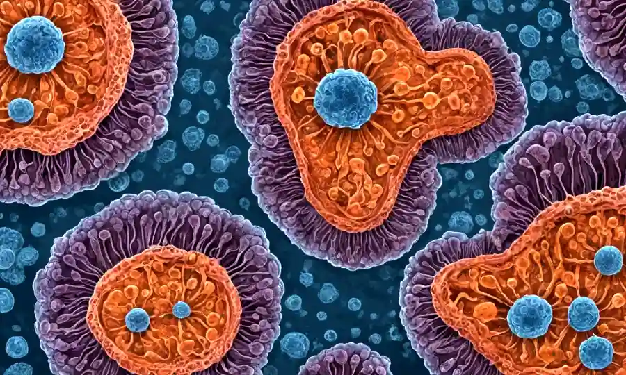 Células fúngicas con esclerocistos ilustradas dentro de una imagen microscópica.