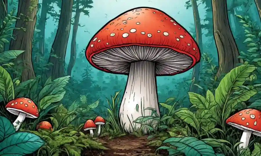 Un cultivo de hongos rodeado de vegetación