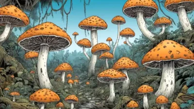 Una red fúngica que ilustra el concepto de hongos de miel