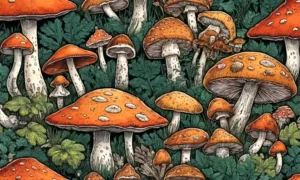 Patrones de crecimiento fúngico en una imagen de cierre de varios hongos.