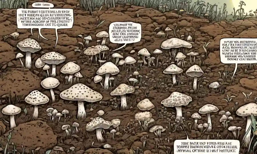 Setas microscópicas que prosperan en suelo, rodeadas de texto sobre diversidades fúngicas.