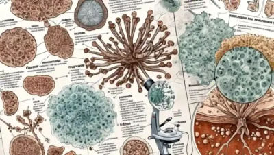 Un microscopio que muestra esporas fúngicas