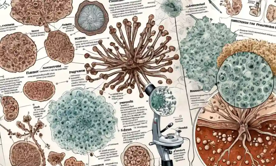 Un microscopio que muestra esporas fúngicas