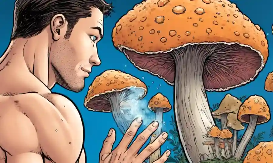 Una persona que mira el crecimiento de hongos en la piel con consejos de prevención en el fondo.