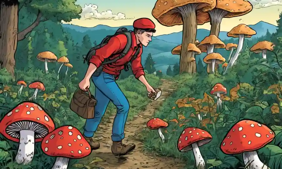 Persona coleccionando hongos en la naturaleza