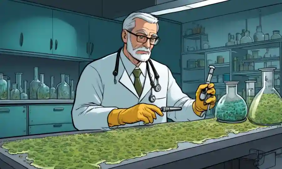 Un científico que examina culturas fúngicas en un laboratorio.