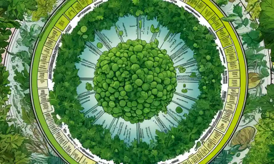 Gráfico circular con membranas microbios y vegetación.