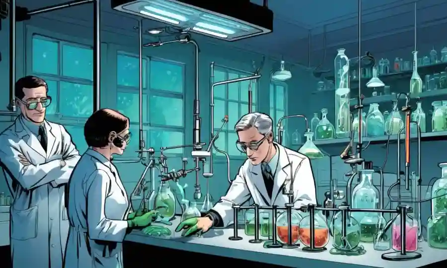 Investigadores científicos observando y experimentando organismos simbióticos en un entorno de laboratorio.