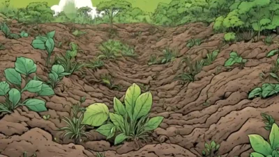 Microorganismos que se extienden a través de suelo degradado en medio de la restauración de vegetación.