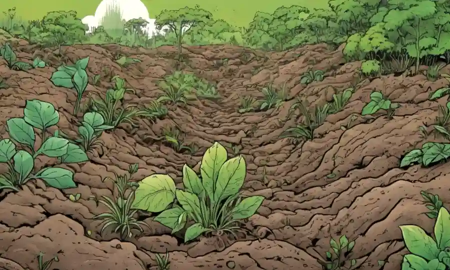 Microorganismos que se extienden a través de suelo degradado en medio de la restauración de vegetación.