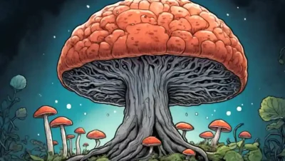 Fungi creciendo a partir de diagramas cerebrales