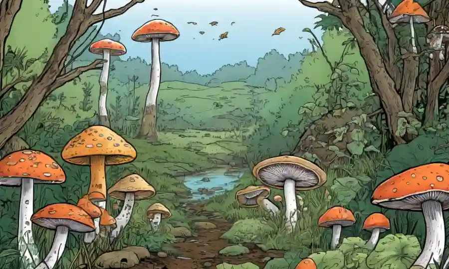 Diversas especies de hongos creciendo en diferentes ecosistemas, destacando la reproducción y los impactos ecológicos.
