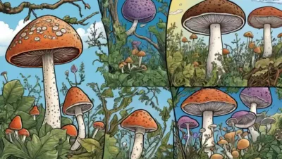 Las ilustraciones de hongos que representan varios ciclos reproductivos