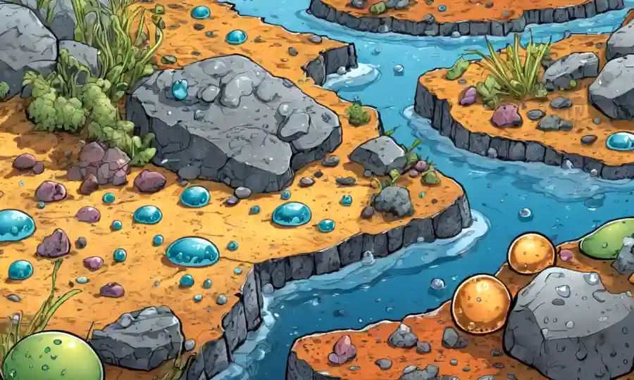 Ilustración de microorganismos creciendo en una nueva superficie rocosa