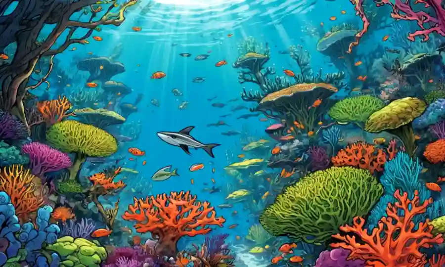 Los arrecifes de coral o exuberantes bosques que muestran colonias que prosperan en hábitats recién formados.