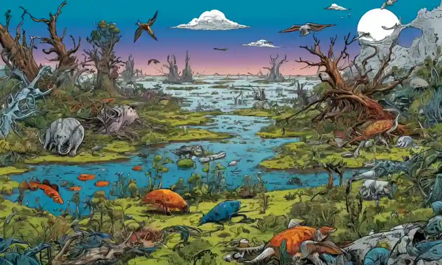 Ecosistema fragil en el desorden de la destrucción humana.