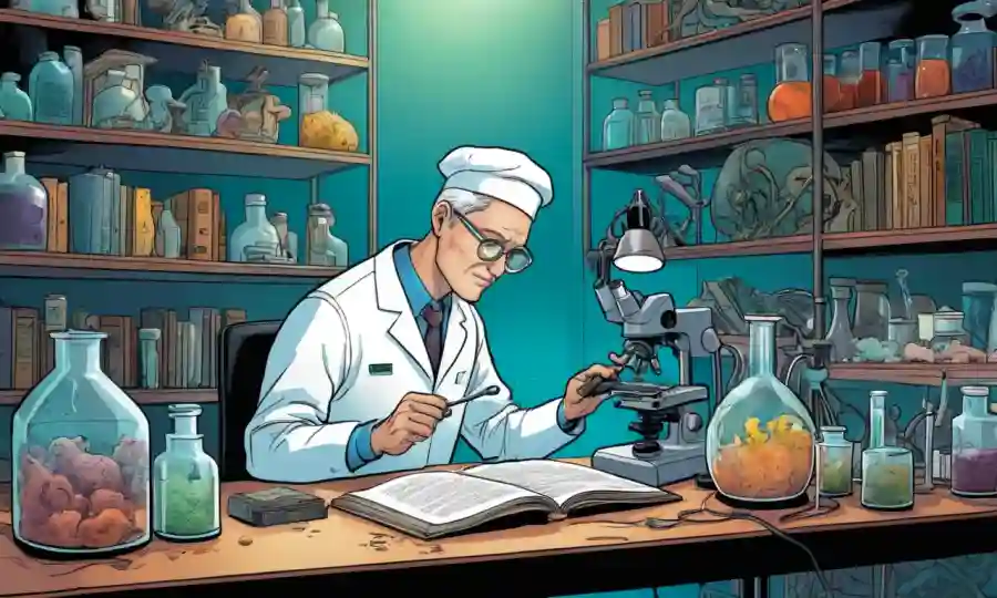 Científico que estudia muestras de hongos en un laboratorio