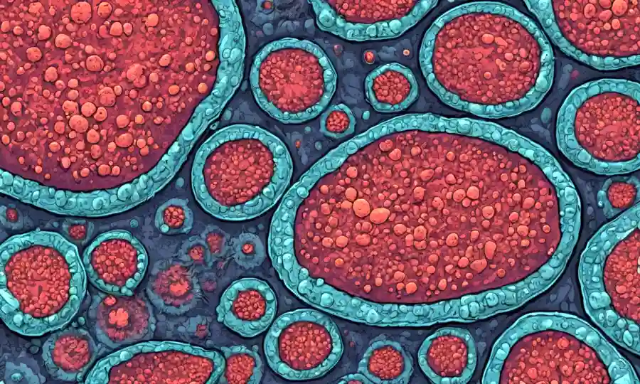 Imagen del microscopio mostrando patógenos fúngicos que afectan a las células animales.